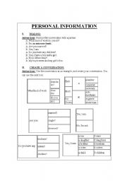 English worksheet: PERSONAL INFORMATION