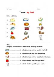 English Worksheet: Food Quiz