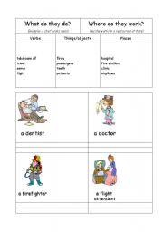 English Worksheet: Jobs/occupations: What do thay do? Where do they work? 3/6