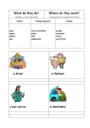 English worksheet: Jobs/occupations: What do they do? Where do they work? 4/6