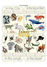 English Worksheet: Animals Picture Dictionary Part 1 - Fill in the Blanks
