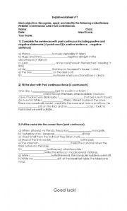 English Worksheet: past continuous worksheet