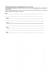 English worksheet: newspaper reading