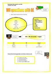 English Worksheet: WH questions with BE