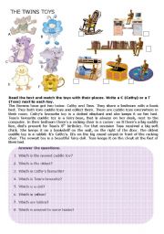 English Worksheet: The Twins and Their Toys