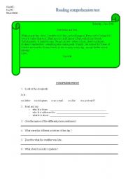 English Worksheet: reading comprehension mini test