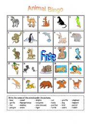 English Worksheet: Animals bingo