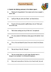 English Worksheet: worksheet reported speech and solutions