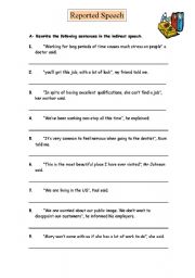 worksheet reported speech and solutions