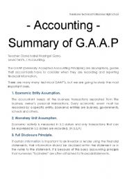 English worksheet: Summary of Generally Accepted Accounting Principles