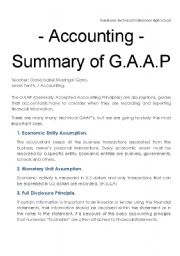 English Worksheet: Summary of Generally Accepted Accounting Principles