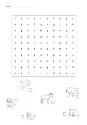 English worksheet: Animals wordsearch