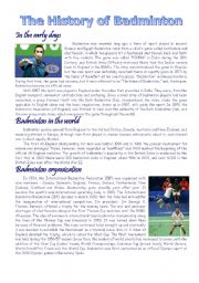 English Worksheet: The history of Badminton (answer key)