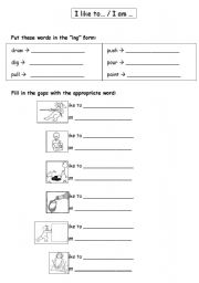 English worksheet: I like to / I am