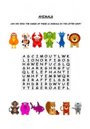 English Worksheet: ANIMALS - LETTER SOUP