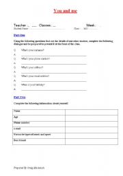 English worksheet: You and Me