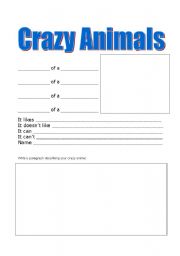 English worksheet: Crazy Animals Worksheet