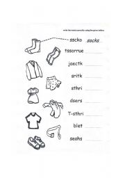 English Worksheet: Clothing Vocab words are not spelled correctly 