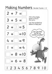 English Worksheet: making numbers,puzzles