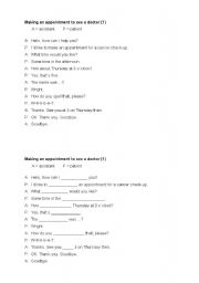 English Worksheet: Making an appointment to see a doctor
