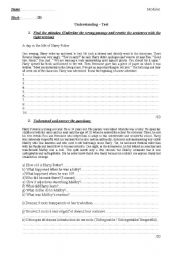 English worksheet: understanding a text + vocabulary