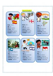 English Worksheet: Country Cards 5