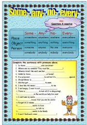 English Worksheet: Some -, any-, no-, every-