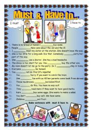 English Worksheet: Must   &   Have to