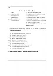 English worksheet: Sentence Pattern Test