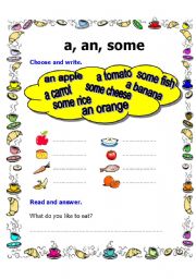 English Worksheet: a, an, some exercise