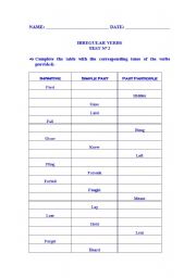 English worksheet: Irregular Verbs Test n 2