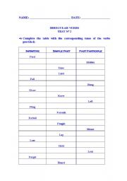 English Worksheet: Irregular Verbs Test n 2