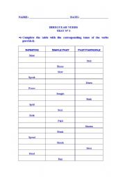 English Worksheet: Irregular Verbs Test n3