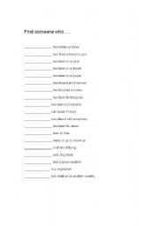 English worksheet: Find someone who....