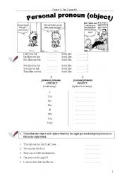 English Worksheet: personal pronoun object