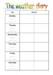 English worksheet: The weather diary