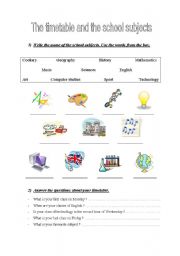 English Worksheet: Timetable and school subjects