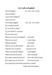 English worksheet: Lets talk in English.