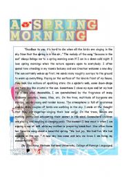 English Worksheet: A spring morning_a reading and writing combination practice