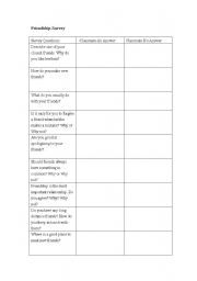 English worksheet: friendship survey