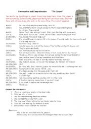 English Worksheet: The Jumper - Dialogue and comprehension