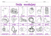 English Worksheet: FRUITS  VOCABULARY