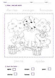 English Worksheet: Colour, read and match