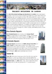 English Worksheet: Tallest buildings in London