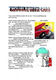 English Worksheet: MODAL VERBS - TROUBLE WITH CARS