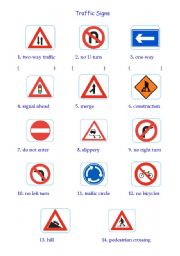 English Worksheet: Traffic Signs