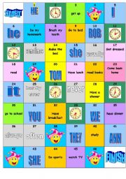 English Worksheet: board game: daily routine+frequency adverbs+time