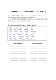 English worksheet: countables & uncountables