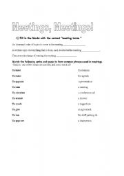 English Worksheet:   Meetings, meetings!