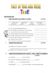 English Worksheet: WAS AND WERE TEST 